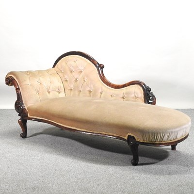 Lot 415 - A Victorian mahogany cream upholstered scroll end chaise longue