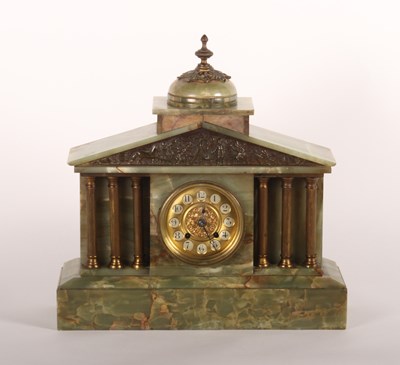 Lot 220 - A late 19th century green onyx mantel clock,...