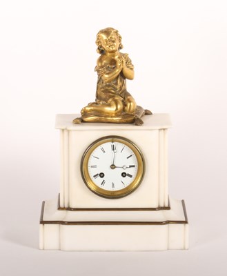 Lot 226 - A 19th century white marble mantel clock,...