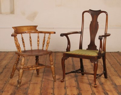 Lot 397 - An elm seated smoker's bow or Captain's chair,...