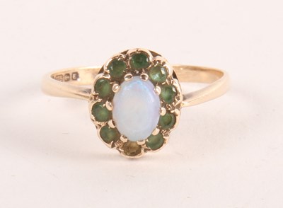 Lot 72 - A 9ct gold opal cabochon cluster ring, 2.35g,...