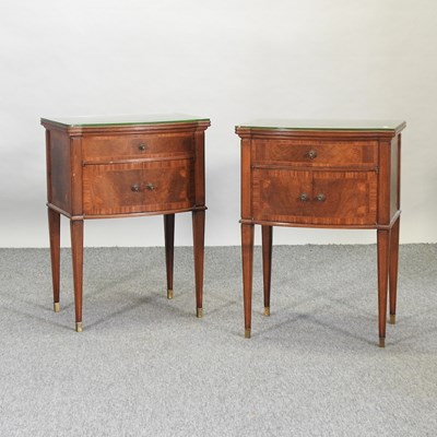 Lot 577 - A pair of reproduction marquetry bedside cabinets