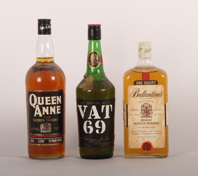 Lot 204 - Three bottles of whisky, Vat 69, Queen Anne...