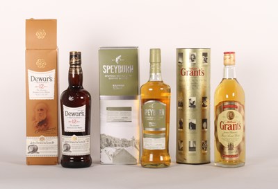 Lot 201 - Three boxed bottles of whisky, Speyburn, Dewar'...