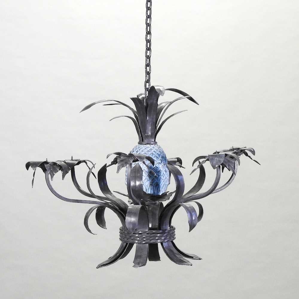 Lot 385 - A painted metal six branch chandelier
