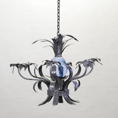 Lot 385 - A painted metal six branch chandelier