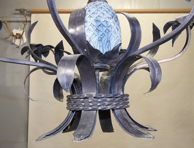 Lot 385 - A painted metal six branch chandelier