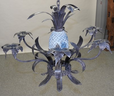 Lot 385 - A painted metal six branch chandelier