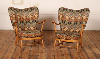 Lot 326 - A pair of Ercol blonde elm Windsor armchairs,...