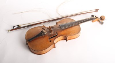 Lot 296 - A student’s violin and bow, violin 60cm, bow 73cm