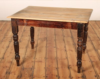 Lot 338 - A Victorian pine kitchen table, on turned legs,...