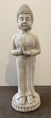 Lot 423 - A reconstituted stone standing Buddha, h 95cm,...