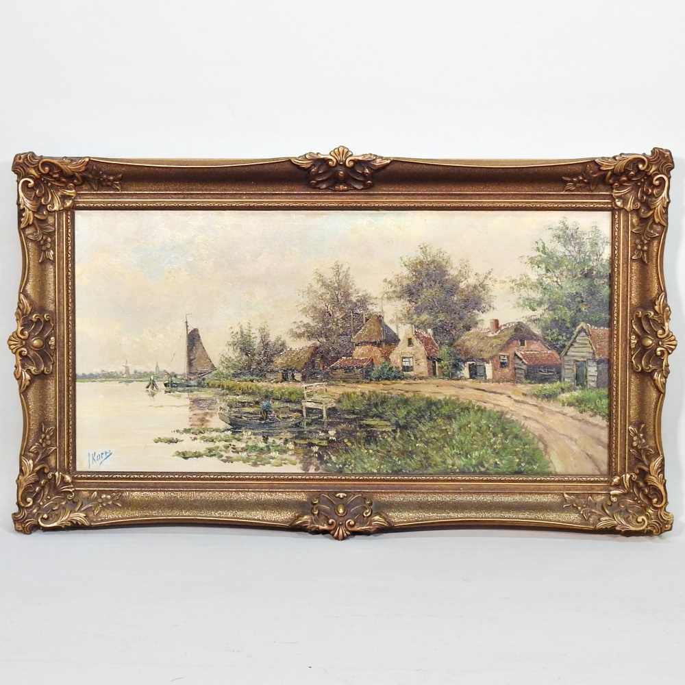 Lot 447 - Koch, 20th century, coastal scene with a boat,...