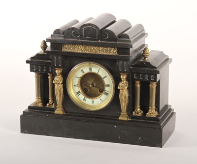 Lot 257 - A 19th century black slate mantel clock, of...