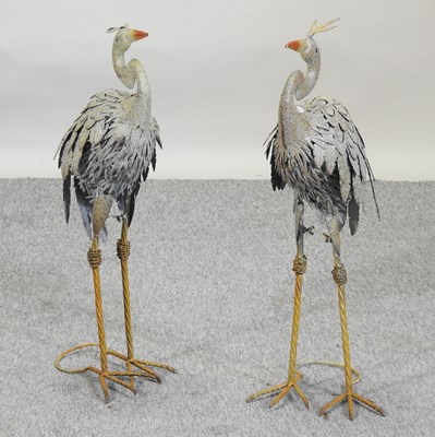 Lot 57 - A pair of painted metal garden models of birds