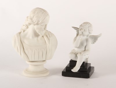 Lot 299 - A parian portrait bust of Christ, 22cm high,...