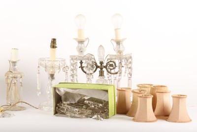 Lot 416 - A cut crystal and brass twin branch table lamp,...