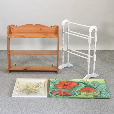 Lot 445 - A pine hanging shelf