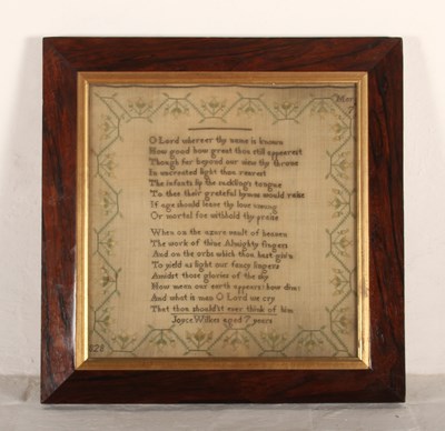 Lot 360 - A Regency needlework sampler, dated 1828,...