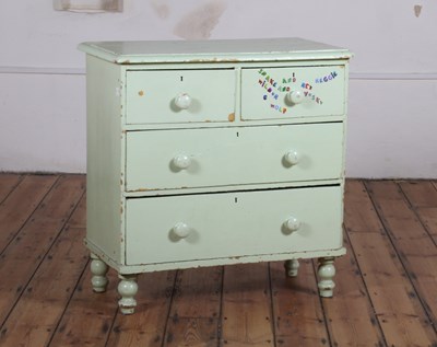 Lot 542 - A Victorian and later green painted pine chest,...