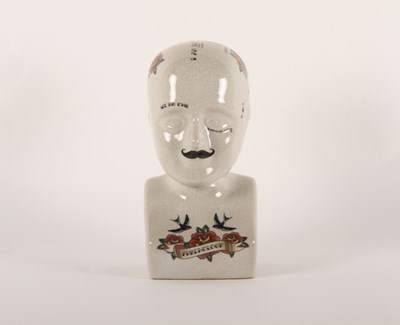 Lot 344 - A crackle glazed phrenology head, 28cm high
