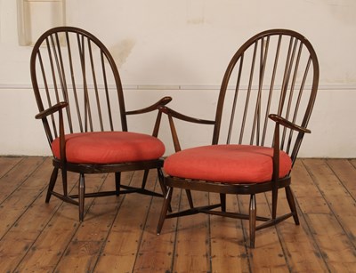Lot 486 - A pair of Ercol dark elm stick back Windsor...