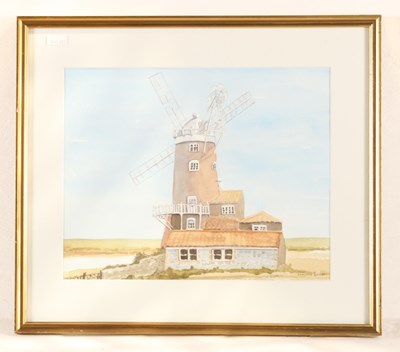 Lot 348 - Christine Wright, Norfolk windmill, watercolour