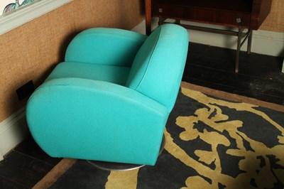 Lot 5 - A pair of 1970's style blue upholstered swivel...