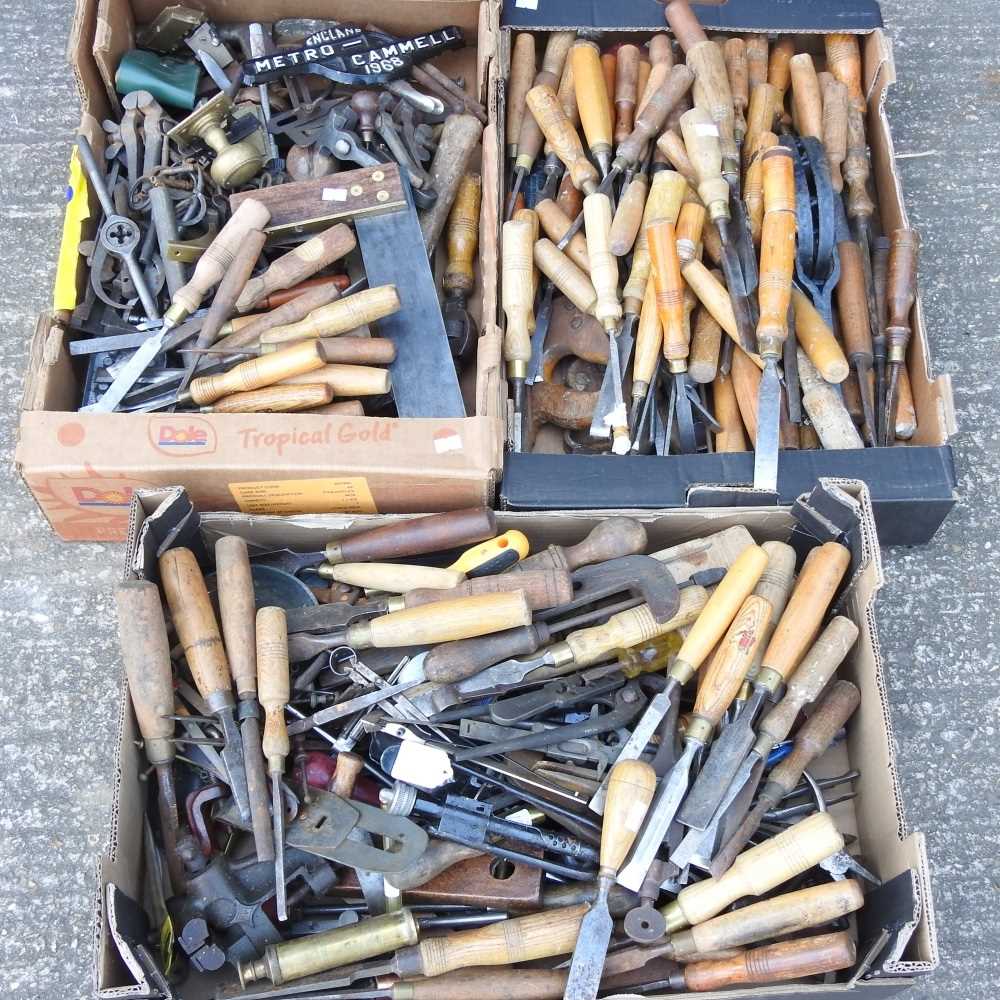 Lot 219 - A collection of woodworking chisels and hand...