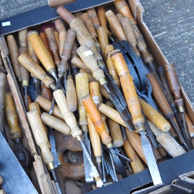Lot 219 - A collection of woodworking chisels and hand...