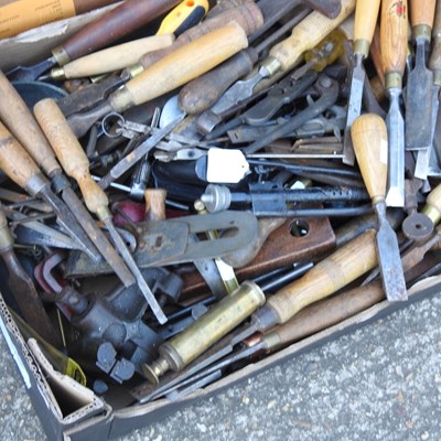 Lot 219 - A collection of woodworking chisels and hand...