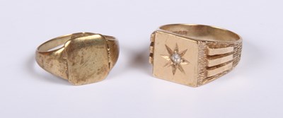 Lot 203 - Two 9ct gold signet rings, one bent, the other...