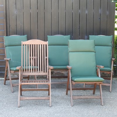 Lot 346 - A set of five teak garden chairs