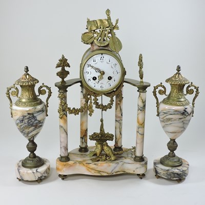 Lot 240 - A 19th century French marble and gilt metal clock garniture