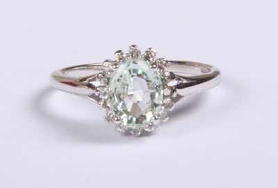 Lot 258 - A 9 carat white gold aquamarine and diamond...