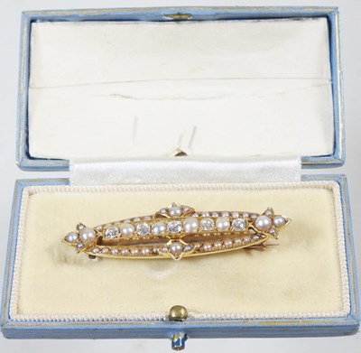 Lot 17 - A 15 carat gold, diamond, and seed pearl...