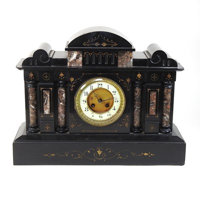 Lot 189 - A Victorian black slate mantel clock