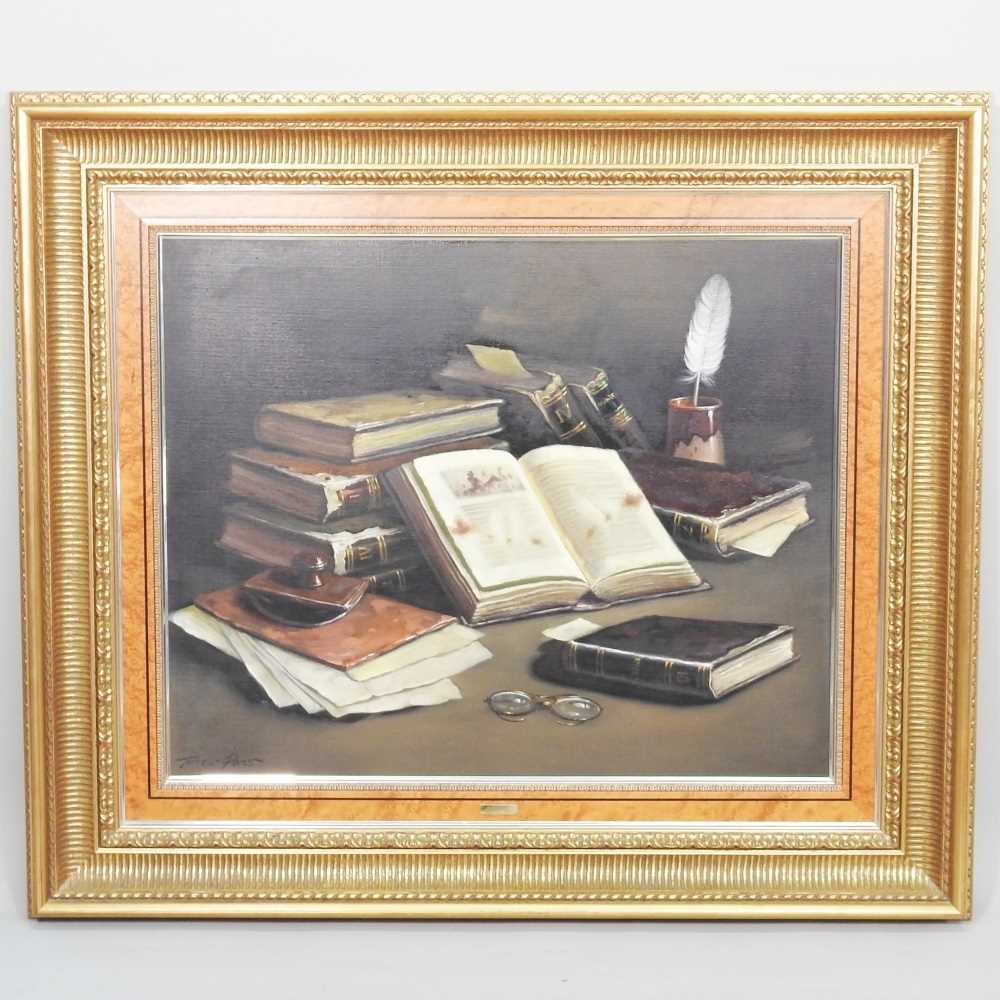 Lot 39 - Torres Pons, 20th century, still life of books...