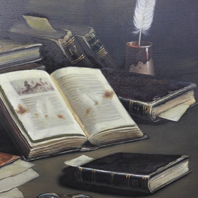 Lot 39 - Torres Pons, 20th century, still life of books...
