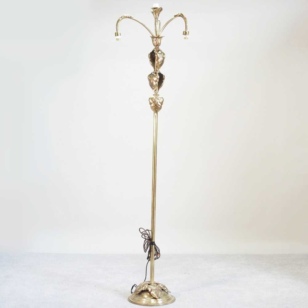 Lot 38 - A modern brass three branch standard lamp,...