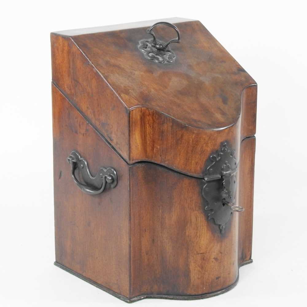 Lot 13 - A George III mahogany serpentine knife box,...