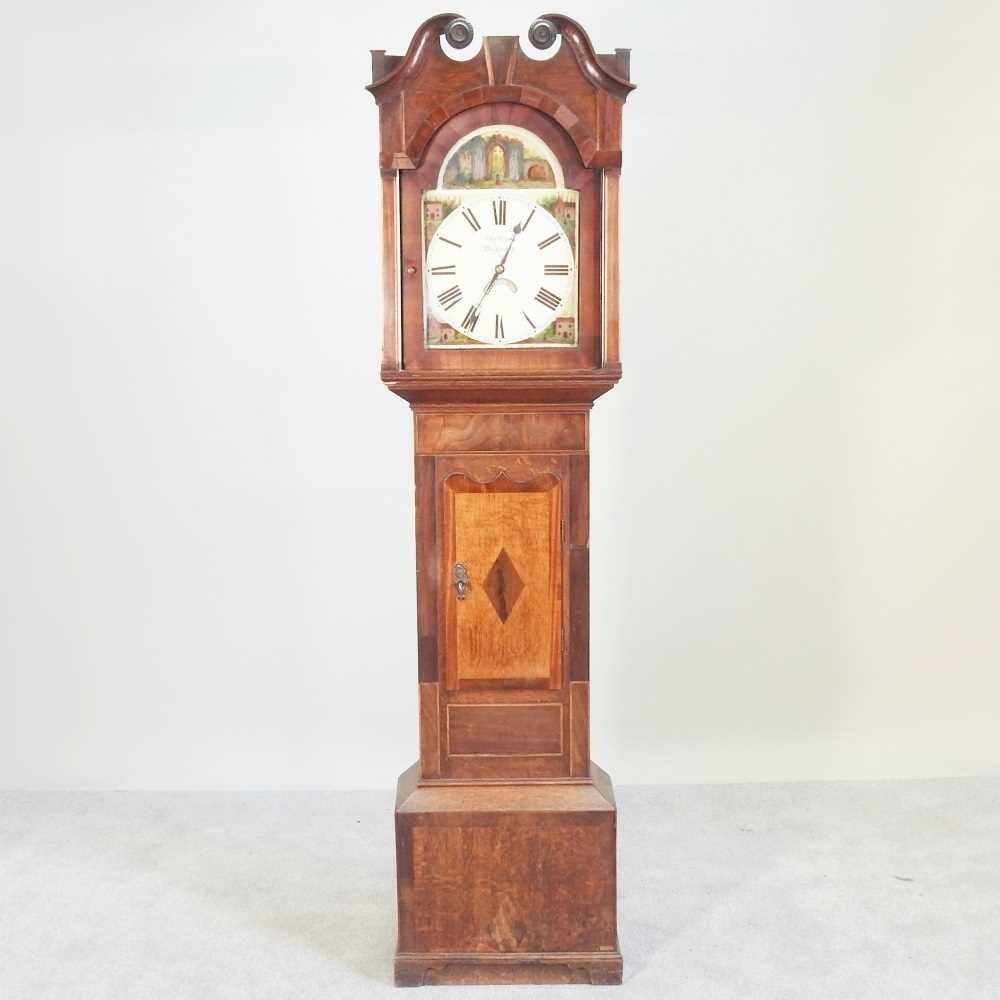 Lot 19 - A 19th century oak and inlaid cased longcase...