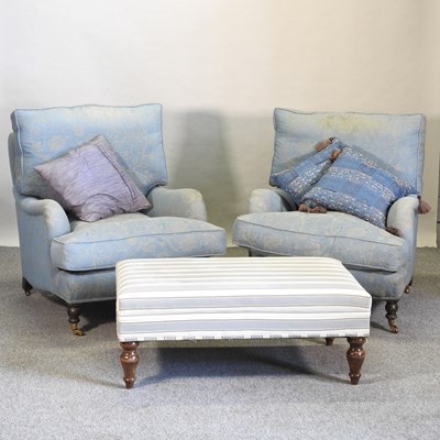 Lot 588 - A pair of blue upholstered Howard style armchairs