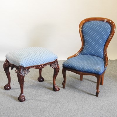 Lot 590 - A Victorian style blue upholstered nursing chair