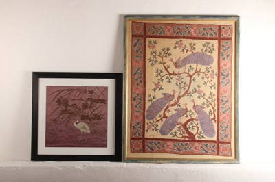 Lot 614 - A Chinese silk embroidery of a crane and...