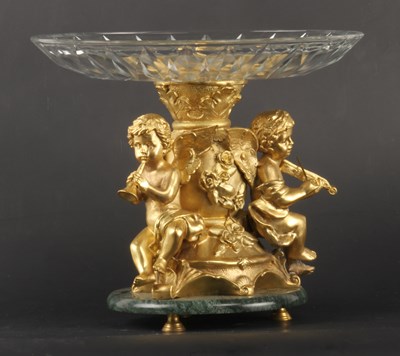 Lot 72 - A gilt metal and glass cherub tazza
