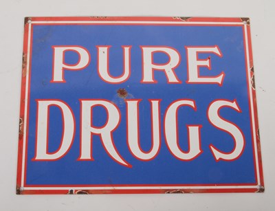 Lot 502 - An enamel sign inscribed Pure Drugs
