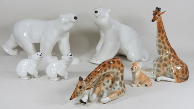 Lot 105 - A collection of Russian pottery models of animals