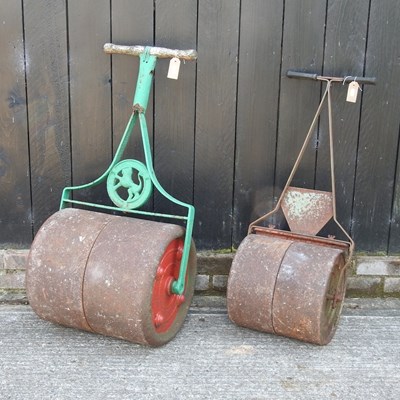 Lot 377 - A green painted garden roller