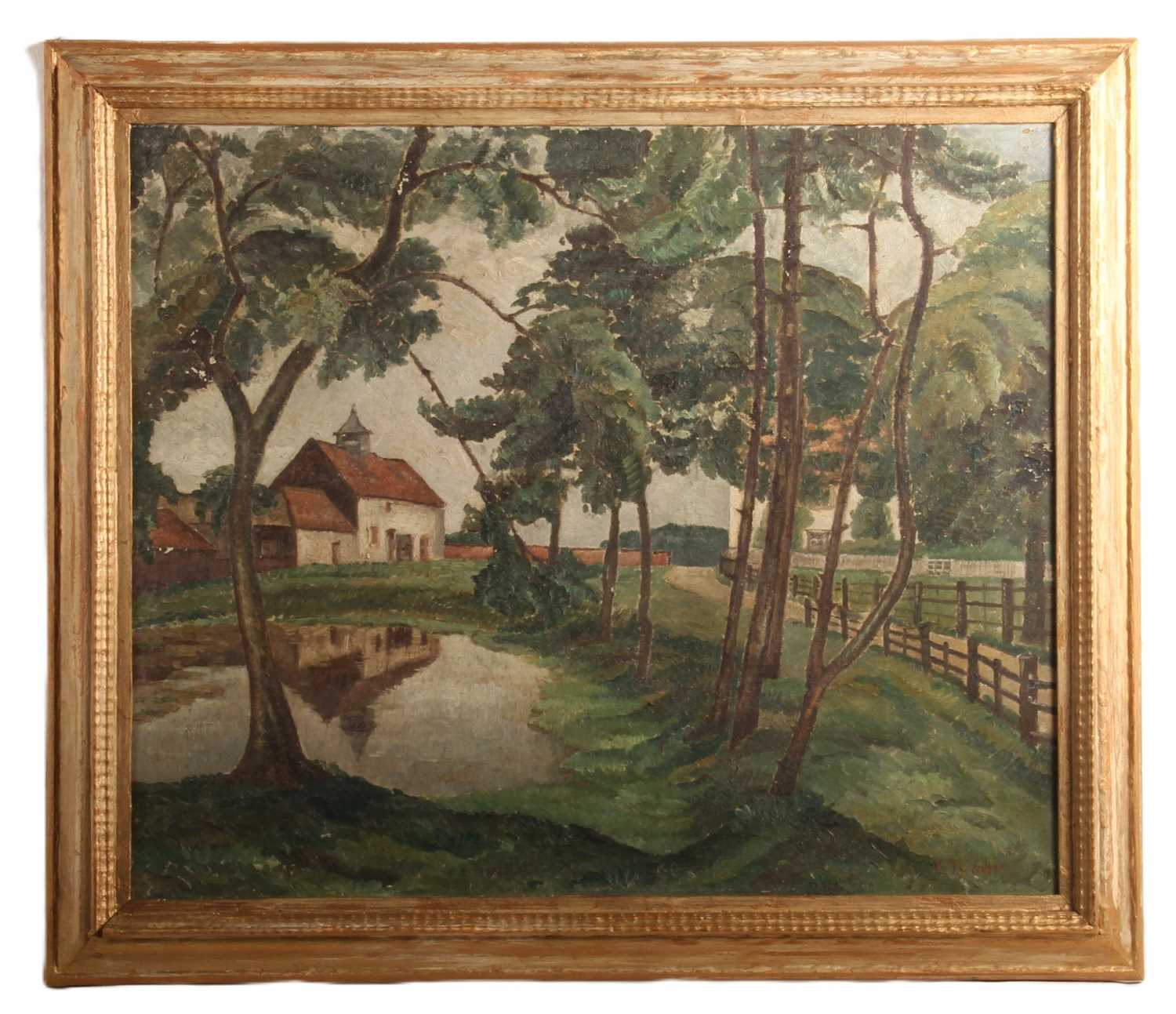 Lot 30 - Kathleen Tyson RA (1898–1982), Nun's Farm, oil...